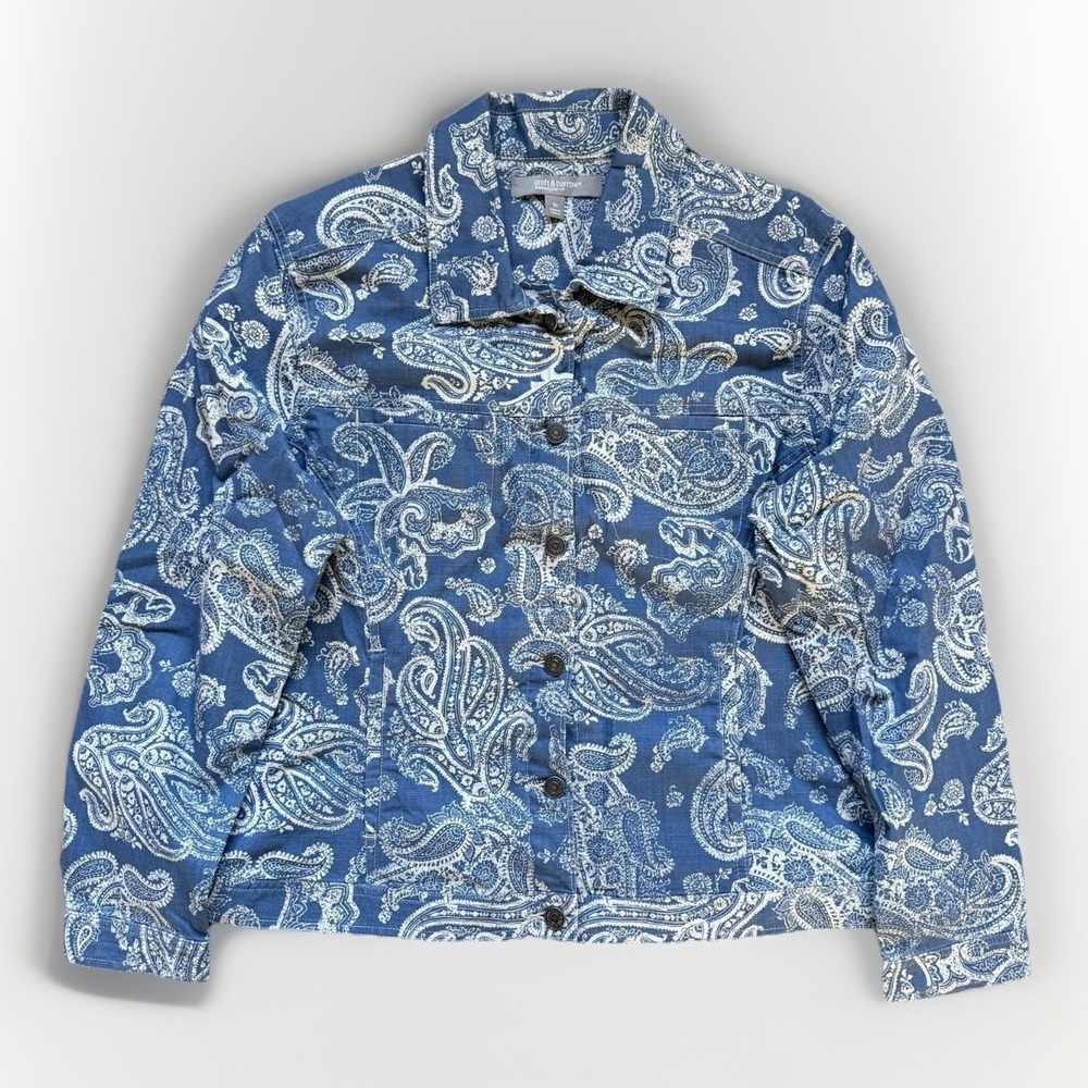 Paisley Denim Jacket Women Plus Size 1X Blue Western Boho Country Cowgirl Mature